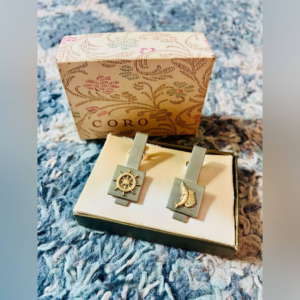 VTG 1940s Coro nautical set of two tie clips